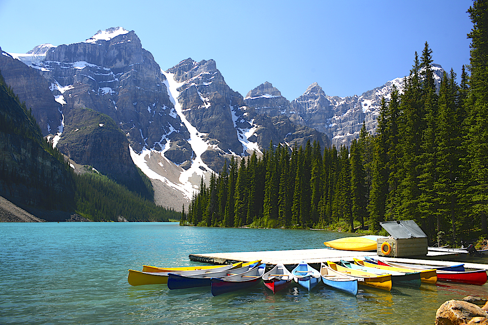 Moraine Lake (in Banff National Park) is fed by glaciers